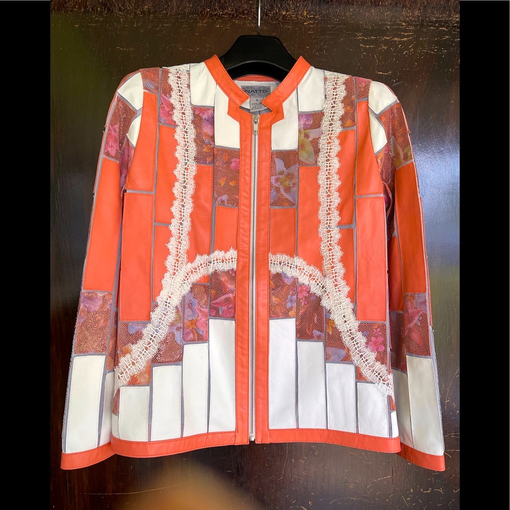 Beautiful short, 23” leather, tulle and lace jacket for dressy or with jeans